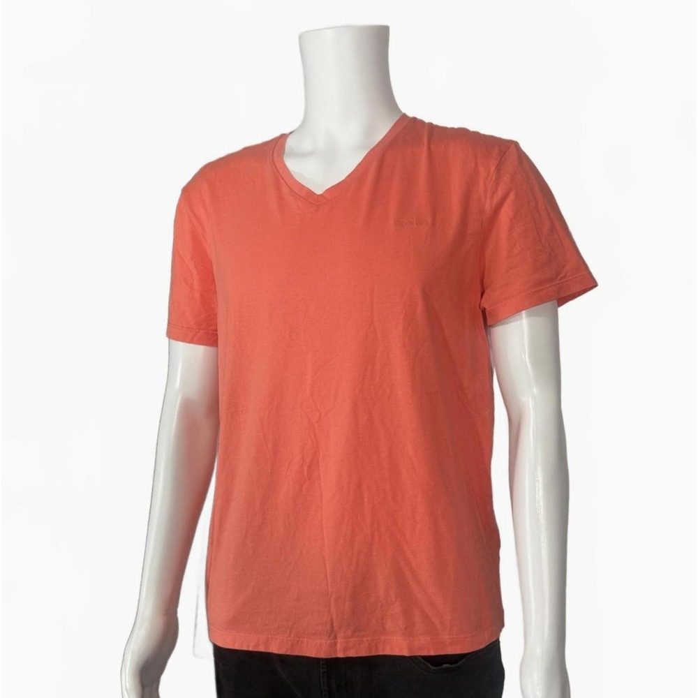 Calvin Klein Men Coral V Neck‎ T Shirt Embroidered Logo Size Large